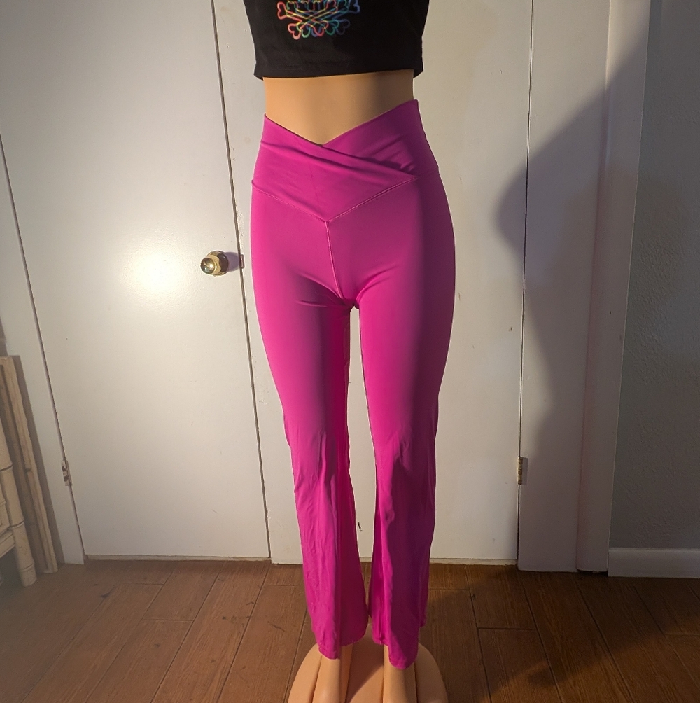 SUNZEL Inseam Women's Cross High Waist Flared Leggings Pink yoga pants Size M